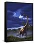 A Startled Brachiosaurus Splashes Through a Swamp Against a Stormy Sky-null-Framed Stretched Canvas