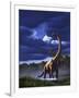 A Startled Brachiosaurus Splashes Through a Swamp Against a Stormy Sky-null-Framed Art Print