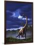 A Startled Brachiosaurus Splashes Through a Swamp Against a Stormy Sky-null-Framed Art Print