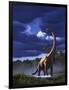 A Startled Brachiosaurus Splashes Through a Swamp Against a Stormy Sky-null-Framed Art Print