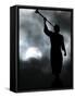 A Statue is Seen against a Cloudy Sky and a Partial Solar Eclipse-null-Framed Stretched Canvas