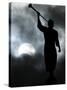 A Statue is Seen against a Cloudy Sky and a Partial Solar Eclipse-null-Stretched Canvas