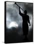 A Statue is Seen against a Cloudy Sky and a Partial Solar Eclipse-null-Framed Stretched Canvas