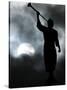 A Statue is Seen against a Cloudy Sky and a Partial Solar Eclipse-null-Stretched Canvas