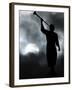 A Statue is Seen against a Cloudy Sky and a Partial Solar Eclipse-null-Framed Premium Photographic Print