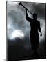 A Statue is Seen against a Cloudy Sky and a Partial Solar Eclipse-null-Mounted Premium Photographic Print