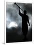 A Statue is Seen against a Cloudy Sky and a Partial Solar Eclipse-null-Framed Photographic Print