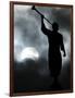 A Statue is Seen against a Cloudy Sky and a Partial Solar Eclipse-null-Framed Photographic Print