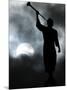 A Statue is Seen against a Cloudy Sky and a Partial Solar Eclipse-null-Mounted Photographic Print