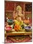 A Statue of a Mythological Elephant God -Ganesha, Surrounded by Traditional Divali Lamps-satel-Mounted Premium Photographic Print