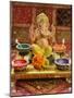 A Statue of a Mythological Elephant God -Ganesha, Surrounded by Traditional Divali Lamps-satel-Mounted Photographic Print