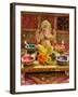 A Statue of a Mythological Elephant God -Ganesha, Surrounded by Traditional Divali Lamps-satel-Framed Photographic Print