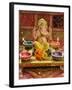 A Statue of a Mythological Elephant God -Ganesha, Surrounded by Traditional Divali Lamps-satel-Framed Photographic Print