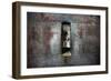 A Statue Through a Window in a Bas Relief Covered Wall in the Tomb of Ti-Alex Saberi-Framed Photographic Print