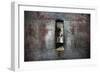 A Statue Through a Window in a Bas Relief Covered Wall in the Tomb of Ti-Alex Saberi-Framed Photographic Print