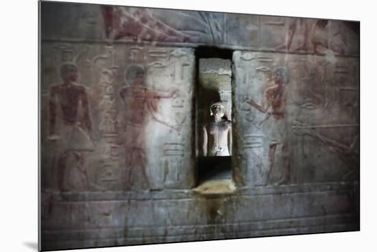 A Statue Through a Window in a Bas Relief Covered Wall in the Tomb of Ti-Alex Saberi-Mounted Photographic Print