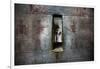 A Statue Through a Window in a Bas Relief Covered Wall in the Tomb of Ti-Alex Saberi-Framed Photographic Print