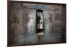 A Statue Through a Window in a Bas Relief Covered Wall in the Tomb of Ti-Alex Saberi-Framed Photographic Print