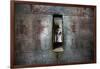 A Statue Through a Window in a Bas Relief Covered Wall in the Tomb of Ti-Alex Saberi-Framed Photographic Print