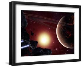 A Stealth Fighter En Route to Hades, a Ringed Planet-Stocktrek Images-Framed Premium Photographic Print