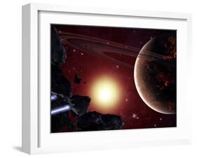 A Stealth Fighter En Route to Hades, a Ringed Planet-Stocktrek Images-Framed Photographic Print