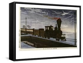 A Steam Locomotive in Hazy Moonlight-Kobayashi Kiyochika-Framed Stretched Canvas