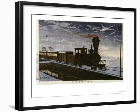 A Steam Locomotive in Hazy Moonlight-Kobayashi Kiyochika-Framed Premium Giclee Print