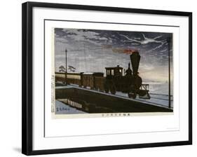 A Steam Locomotive in Hazy Moonlight-Kobayashi Kiyochika-Framed Premium Giclee Print