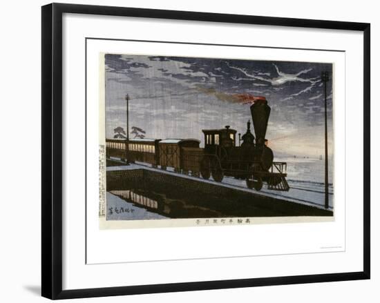 A Steam Locomotive in Hazy Moonlight-Kobayashi Kiyochika-Framed Giclee Print