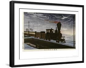 A Steam Locomotive in Hazy Moonlight-Kobayashi Kiyochika-Framed Giclee Print