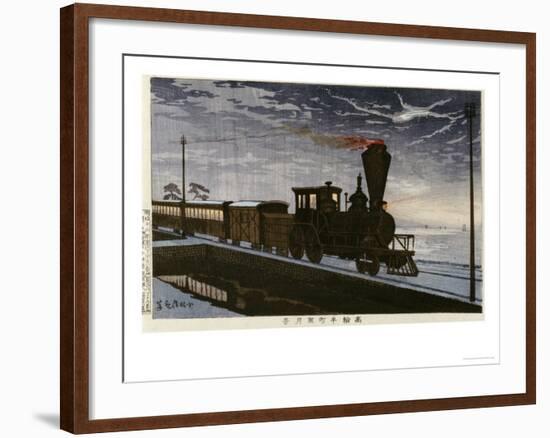 A Steam Locomotive in Hazy Moonlight-Kobayashi Kiyochika-Framed Giclee Print