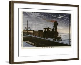 A Steam Locomotive in Hazy Moonlight-Kobayashi Kiyochika-Framed Giclee Print