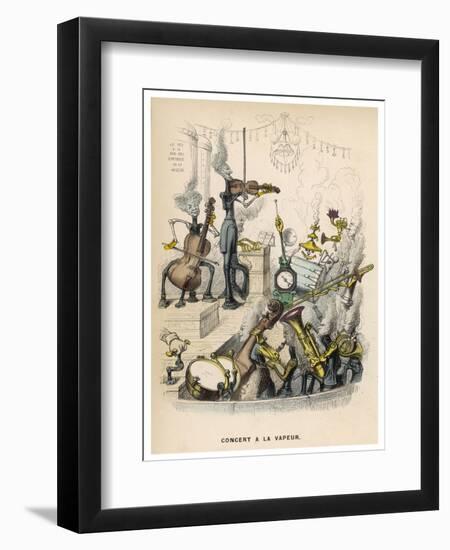 A Steam Orchestra With, Drums, Cello, Violin, French Horn and Trombone-null-Framed Art Print