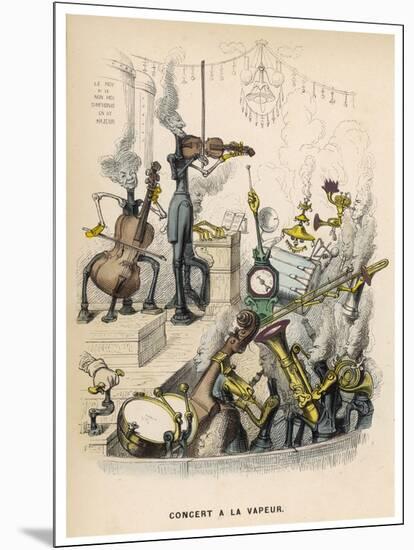 A Steam Orchestra With, Drums, Cello, Violin, French Horn and Trombone-null-Mounted Art Print