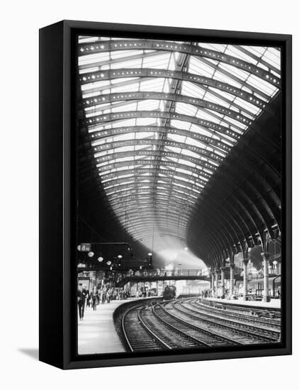A Steam Train Entering York Railway Station, Yorkshire, England-null-Framed Stretched Canvas