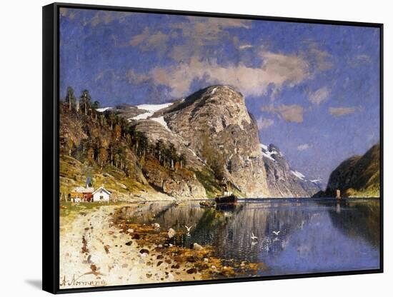 A Steamer in the Sognefjord-Normann Adelsteen-Framed Stretched Canvas