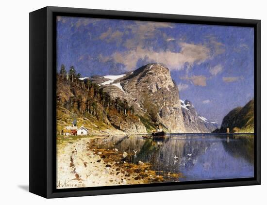 A Steamer in the Sognefjord-Normann Adelsteen-Framed Stretched Canvas