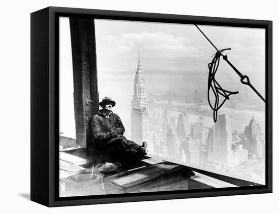 A Steel Worker Rests on a Girder at the 86th Floor of the New Empire State Building-null-Framed Stretched Canvas