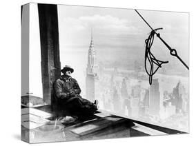 A Steel Worker Rests on a Girder at the 86th Floor of the New Empire State Building-null-Stretched Canvas