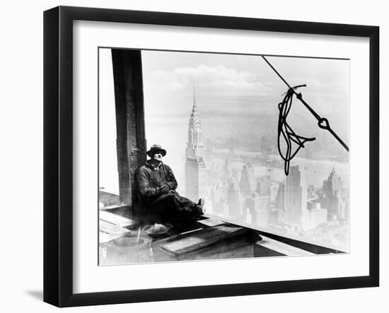 A Steel Worker Rests on a Girder at the 86th Floor of the New Empire State Building-null-Framed Premium Photographic Print
