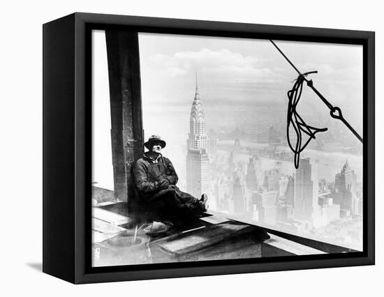 A Steel Worker Rests on a Girder at the 86th Floor of the New Empire State Building-null-Framed Stretched Canvas