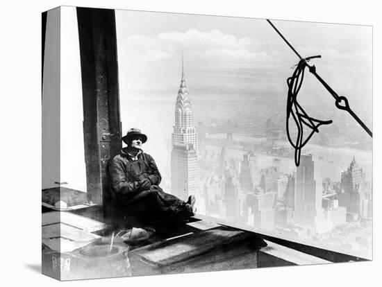 A Steel Worker Rests on a Girder at the 86th Floor of the New Empire State Building-null-Stretched Canvas