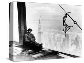 A Steel Worker Rests on a Girder at the 86th Floor of the New Empire State Building-null-Stretched Canvas