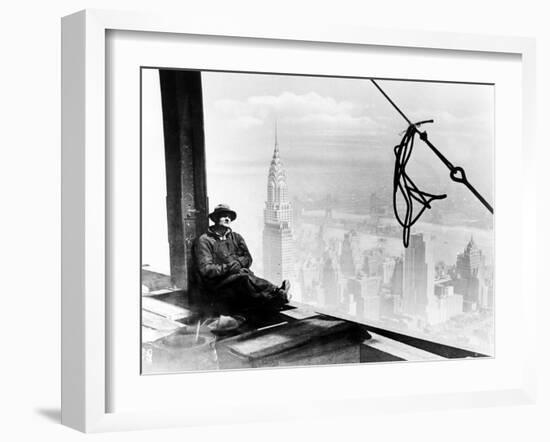 A Steel Worker Rests on a Girder at the 86th Floor of the New Empire State Building-null-Framed Photographic Print