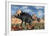 A Stegosaurus Defending Itself from an Attacking Allosaurus-Stocktrek Images-Framed Art Print