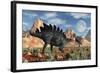 A Stegosaurus Defending Itself from an Attacking Allosaurus-Stocktrek Images-Framed Art Print