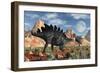 A Stegosaurus Defending Itself from an Attacking Allosaurus-Stocktrek Images-Framed Art Print