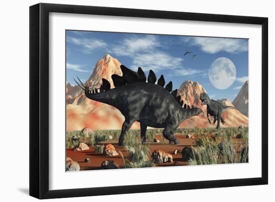 A Stegosaurus Defending Itself from an Attacking Allosaurus-Stocktrek Images-Framed Art Print