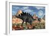 A Stegosaurus Defending Itself from an Attacking Allosaurus-Stocktrek Images-Framed Art Print