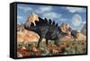 A Stegosaurus Defending Itself from an Attacking Allosaurus-Stocktrek Images-Framed Stretched Canvas